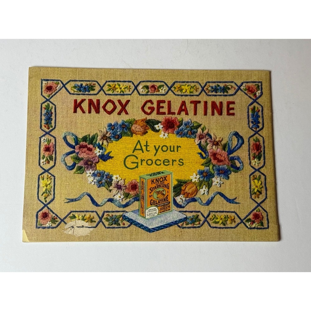 Vintage 1945 Knox Gelatine Advertising Recipe Booklet Floral Embroidery Graphics